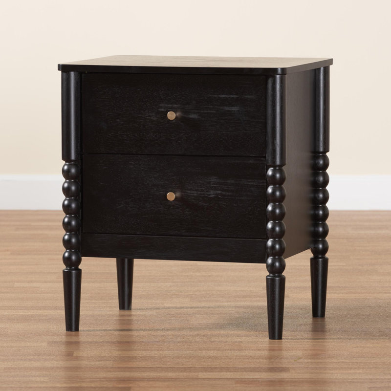 Lucera Mid-Century 2-Drawer Bobbin Nightstand, Black