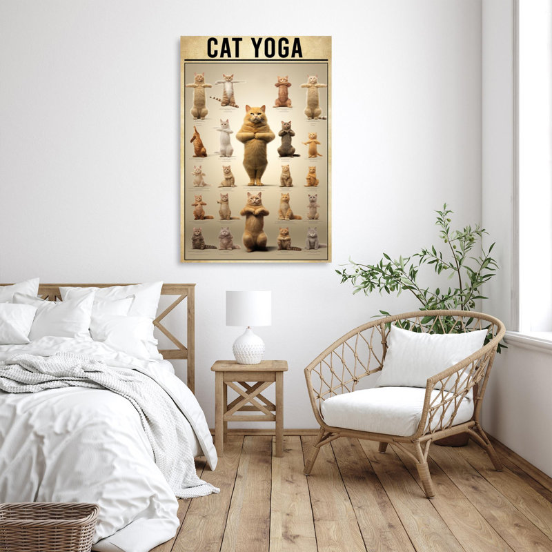 Cat Yoga - 1 pièce, reproduction d'art graphique sur toile tendue, H 36 po x l 24 po x P 1,25 po