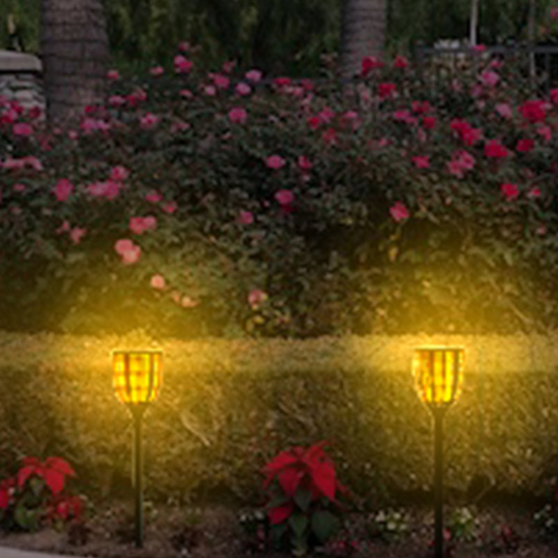 Black Solar LED Pathway Torch Light Pack with Flickering Flame