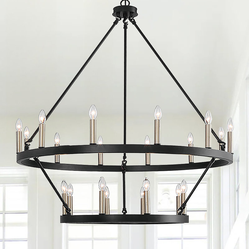 Farwell  2 Tier 20 Light Wagon Wheel Candle Style Chandelier, Black/Brass