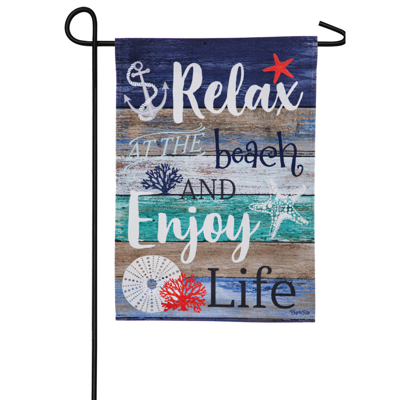 Détendez-vous à la plage, qui occulte de 2 côtés 18 x 12,5 po drapeau de jardin