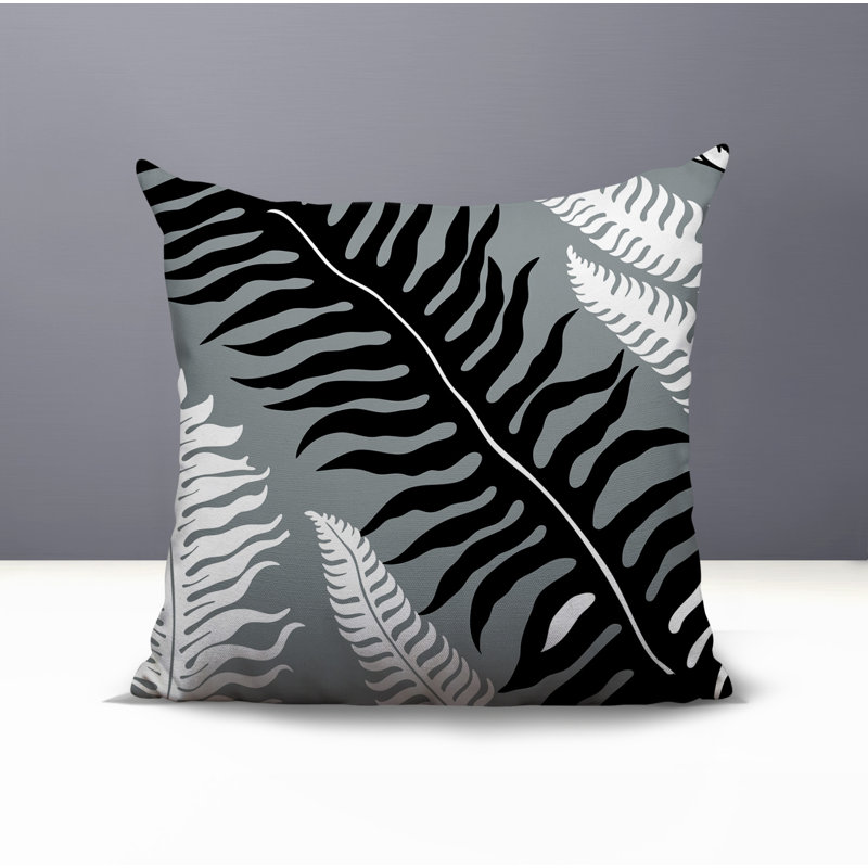Oreiller carré réversible intérieur / extérieur Glo Wild Ferns, Gris, Carré 15 po