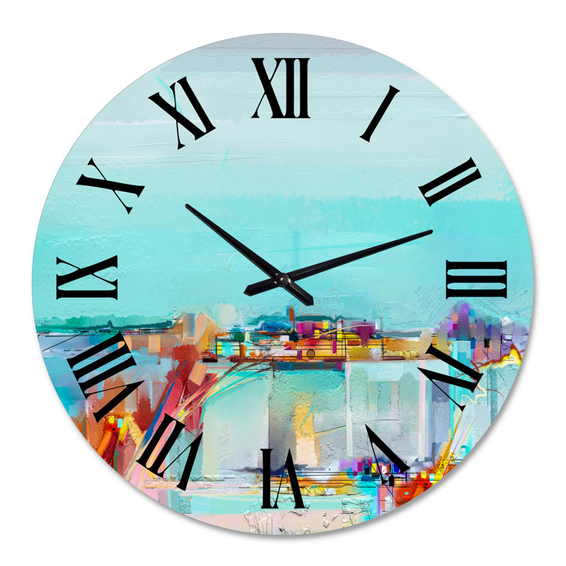 Abstrait paysage marin coloré IV - horloge murale moderne, Médium