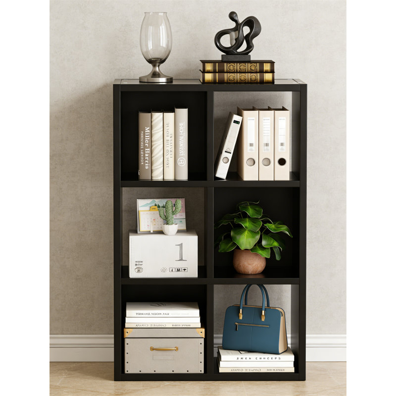 Black 6-Cube Storage Organizer, Fits 11-Inch Bins, Stackable Bookcase For Closet, Bedroom, Black