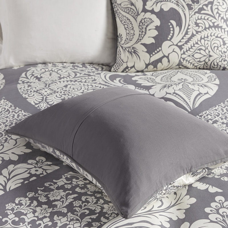 Gray King Cotton Reversible Floral Comforter Set