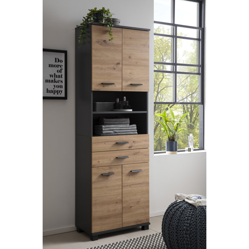 Hafley Bathroom Cabinet, Anthracite/Artisan Oak Decor/Matte Black