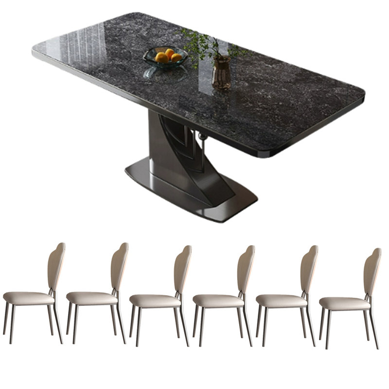 Ensemble de table de salle à manger haut de gamme en fritté, Noir, H 29,53 po x L 70,87 po x l 35,43 po