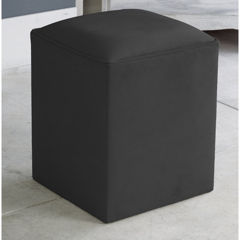 Henton 40cm Wide Velvet Square Solid Colour Pouffe Ottoman, Black