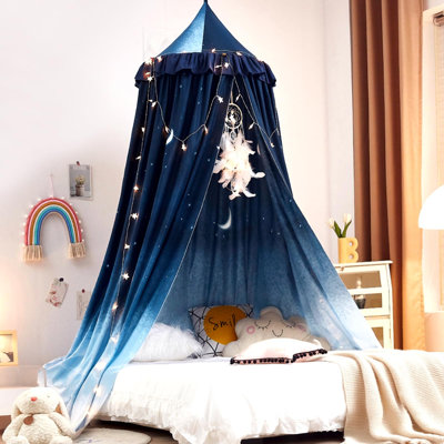 Decor Princess Canopy for Girls Bed, Soft Smooth Playing Tent Canopy Room Decoration Castle, Dreamy Mosquito Net Bedding, Reading Nook Canopies in Home (Night Sky-Ruffle)