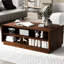 Table basse rectangulaire de style rétro de 47,2 po avec 4 tiroirs, 2 tablettes, des détails rainurés et des décorations rectangulaires ouvertes en verre pour l'organisation de la maison-516942776