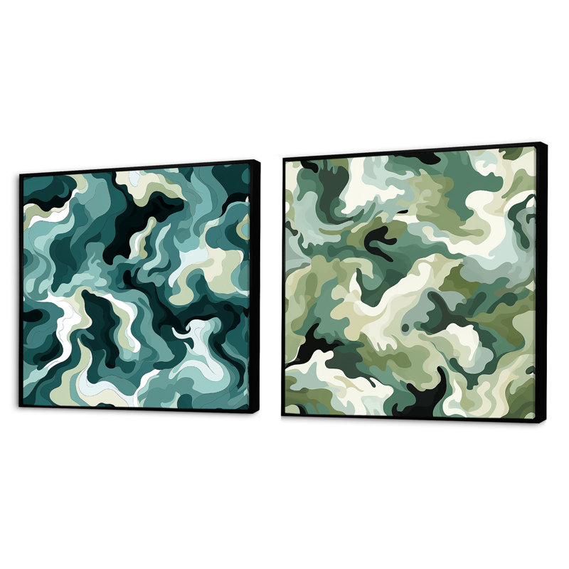 Dahntay - Ensemble de 2 collages carrés abstraits, Cadre flottant noir, H 16 po x l 33 po