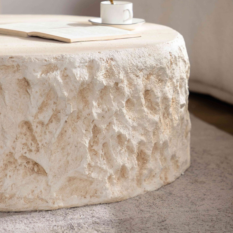 Table basse ronde Mgo Mid-Century, H 11,84 po x L 31,52 po x l 31,52 po, Ambre, beige