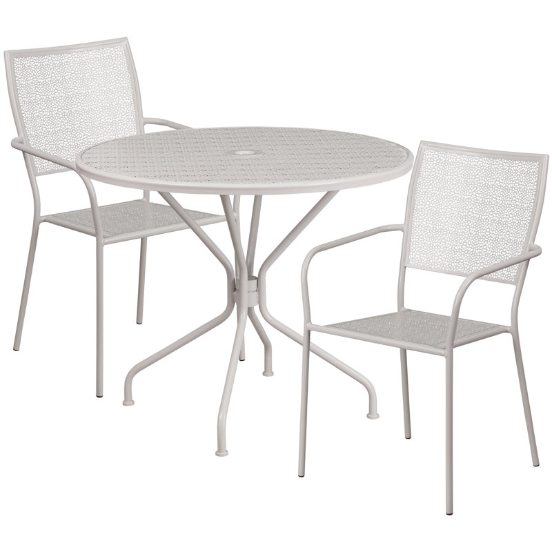 Ensemble de table de patio intérieur et extérieur 35,25 po Amaaya, Gris clair, 3 Pieces: Table, 2 Chairs