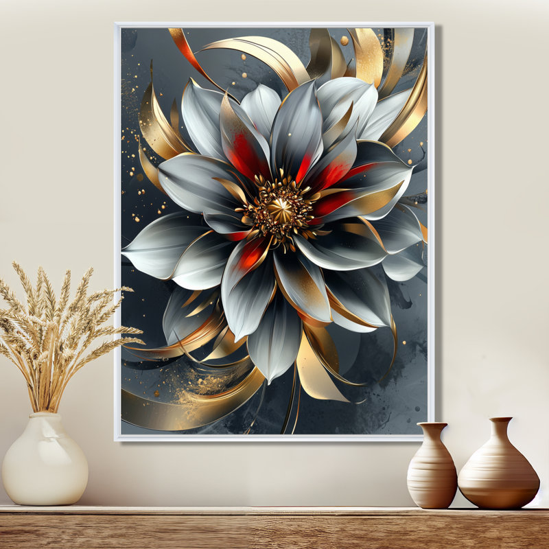 Johnny Vivid Dahlia, Reproduction avec cadre flottant, H 20 po x l 12 po, Blanc