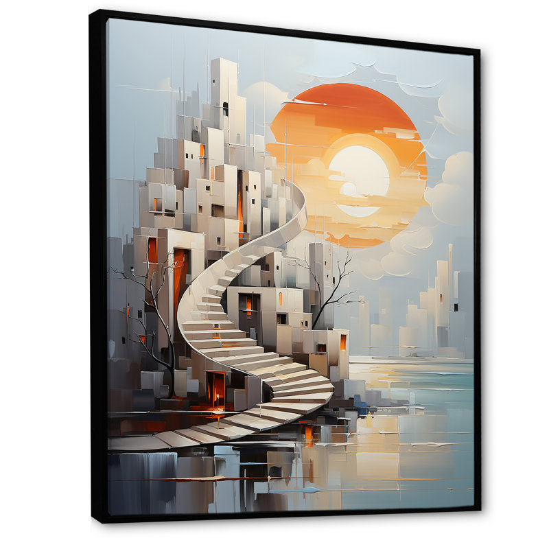 Château solaire surréel - art mural surréalisme, Cadre flottant noir, H 44 po x l 34 po x P 1,5 po