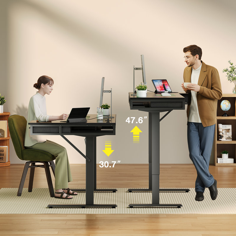 Electric Standing Desk With 4 Under-desk Drawers, Height-adjustable Desk With Built-in Power Outlets,standing Desk With Reversible Structure,home Office Desk With Hidden Desk-mounted Cable Management Tray