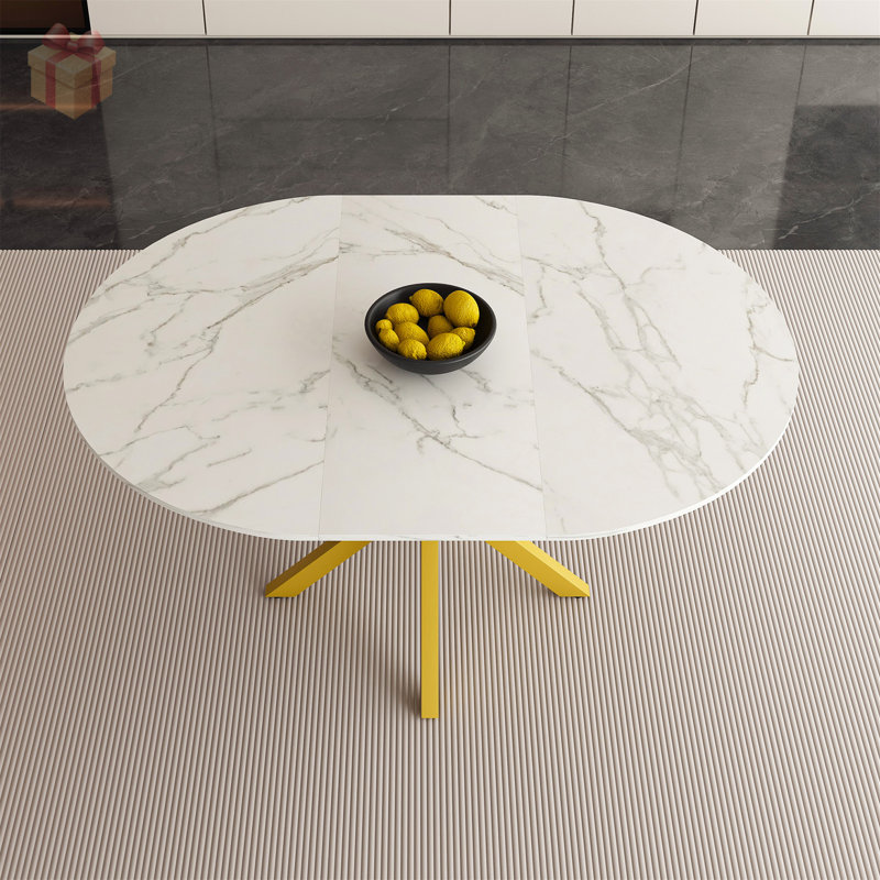 Table de salle à manger moderne et simple avec pales extensibles, base en X en acier au carbone, robuste et durable pour les petits espaces
