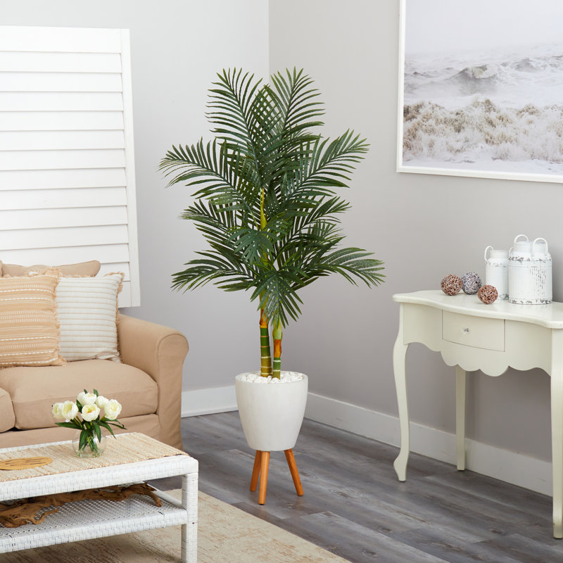 Faux Palm Tree in Clay Planter, 78" H x 43" W x 37" D