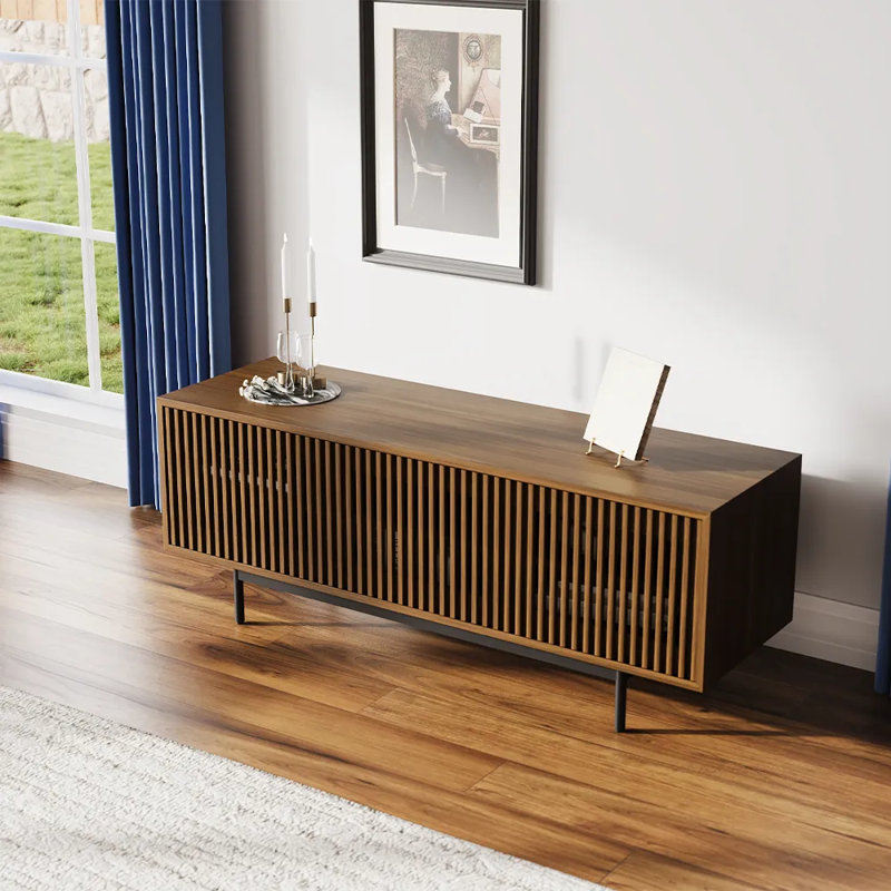 Meuble télé Mid-Century moderne, entièrement assemblé, Brun, H 21,26 po x L 59,06 po x l 18,89 po