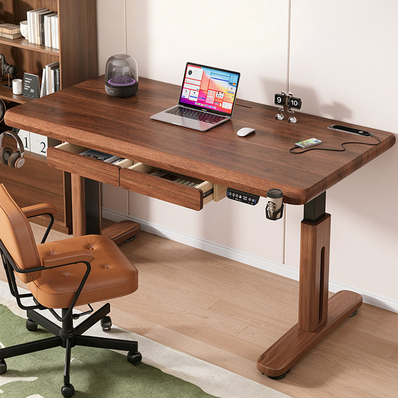 Bureau rectangulaire en noyer massif avec 2 tiroirs, 28.35"H×70.87"L×27.56"W