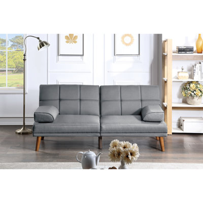 Fauteuil en polyfibre bleu gris avec pieds en bois massif et siège confortable en mousse réglable