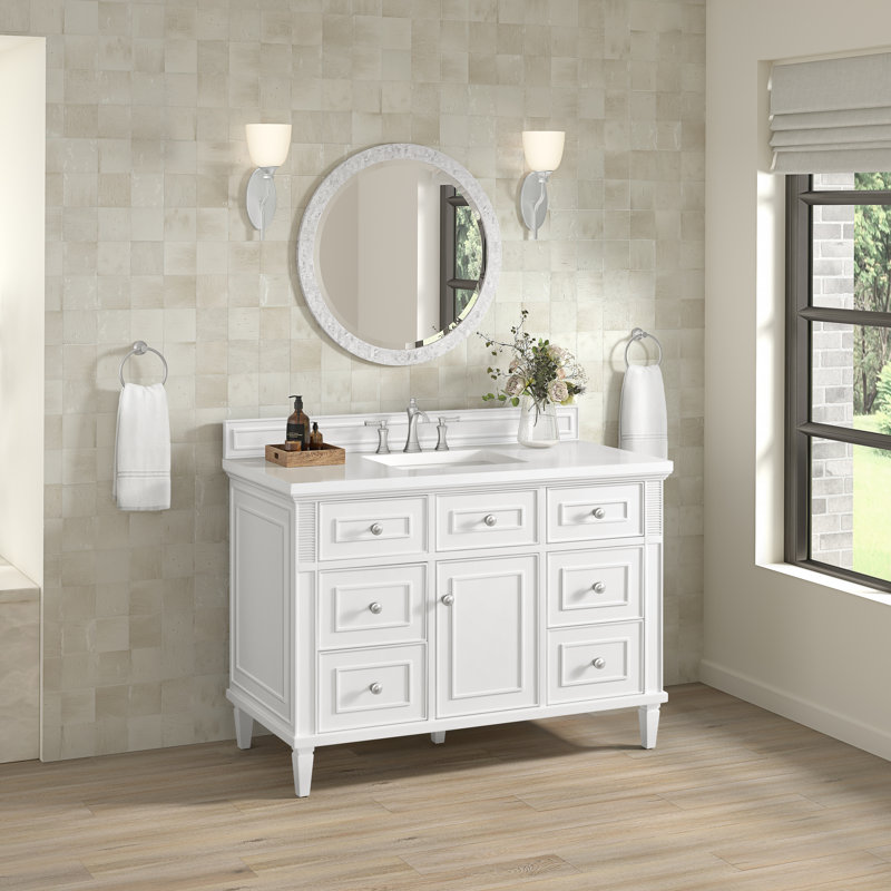 Lorelai 48'' W Single Vanity, Bright White, White Zeus Quartz, 8" Widespread