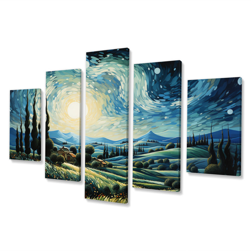 «Vangogh The Swaying Cypress I», reproduction sur toile Vangogh - 5 panneaux