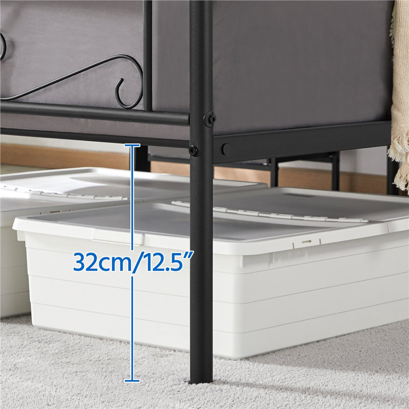 Graceful Scroll Platform Bed with Multiple Size and Color, Black, Twin XL