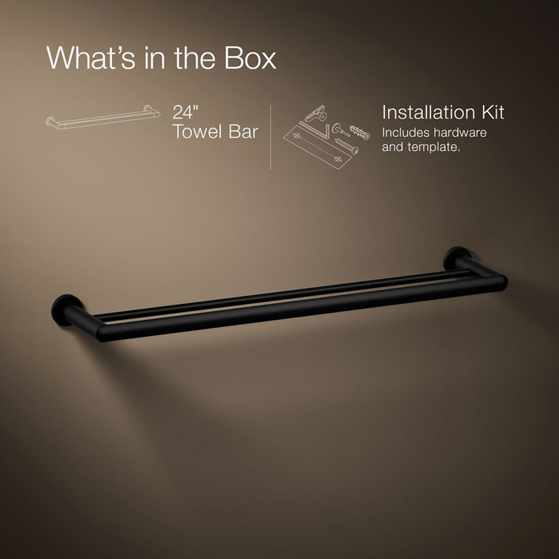 Kumin 26" Wall Mounted Towel Bar, Matte Black