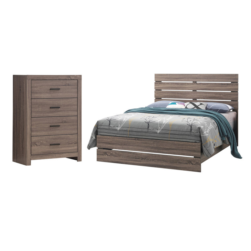 Ensemble de chambre à coucher avec commode 2 pièces Eunice, Chêne baril, Grand