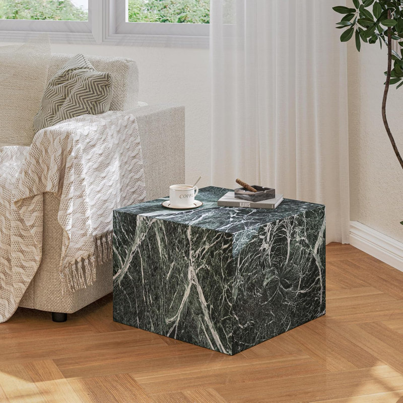 Cube Ottoman Footstool, Dark Green Marble