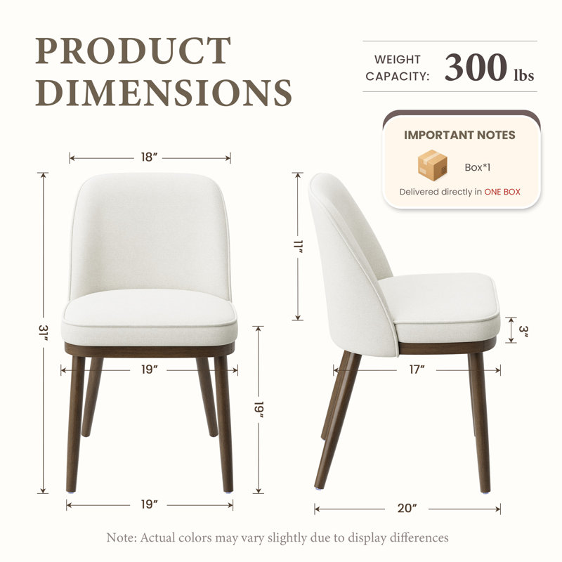 Upholstered Solid Wood Dining Chair, Cream