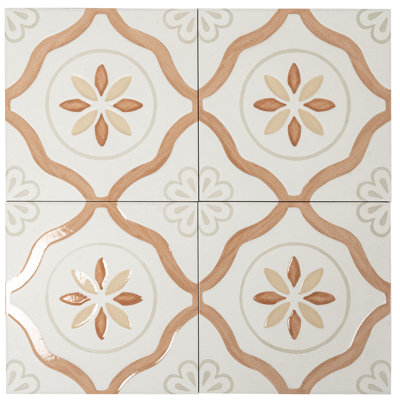 Palmera 9x9 Clay off-white Porcelain Floral Square Wall and Floor Tile (6.96 sq ft/case) - 13 Pack
