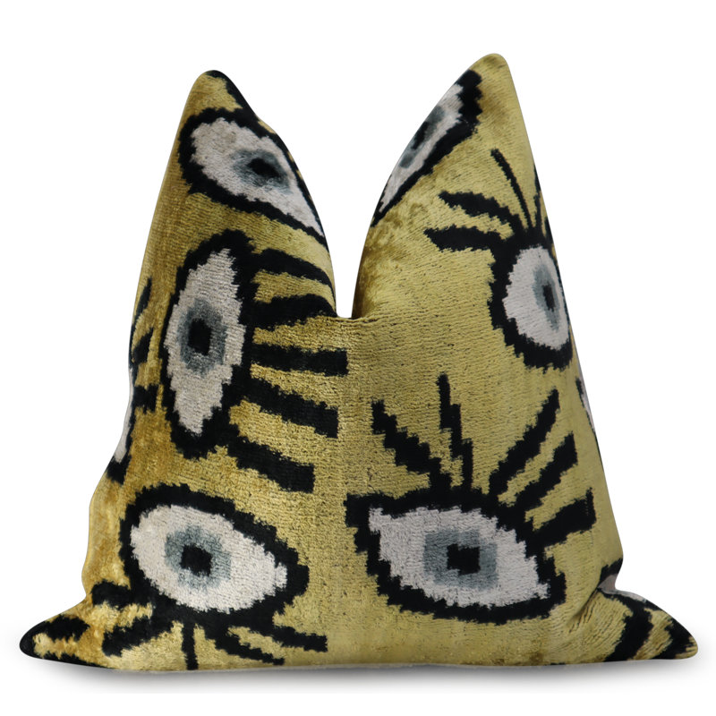 Coussin décoratif géométrique, 16 po x 16 po, Carré, Jaune/gris