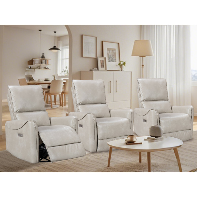 Hjalti Breathable Leather Swivel And Rocker Power Recliner Chair With Usb Port Set Of 3, Beige