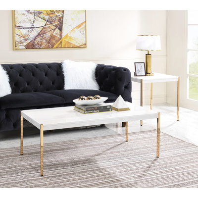 Annachiara Gold & White Coffee Table, Metal Tube Legs And Wooden Top, Design, 53Mm Thick Table Metal, 24" Depth, 48" Width, 18" Height, 30 Lb. Weight Minimalist Gold, Tabletop, 24 In. Deep, 48 Wide, 18 High,