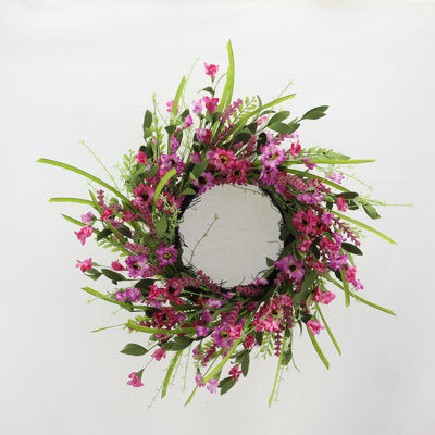 Couronne florale fuchsia 22 po Season's Designs, décoration murale moderne