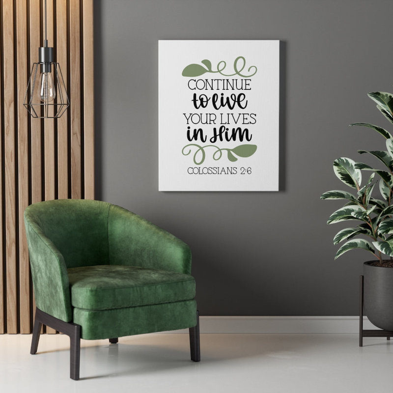 «Lives in him», art textuel sur toile tendue, H 24 po x l 18 po x P 1,25 po