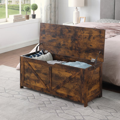 Coffre de rangement pour banc de rangement rétro, banc de rangement pour hall d'entrée avec charnières de sécurité, organisateur de coffre à jouets polyvalent pour salle de jeu de chambre à coucher, assemblage facile