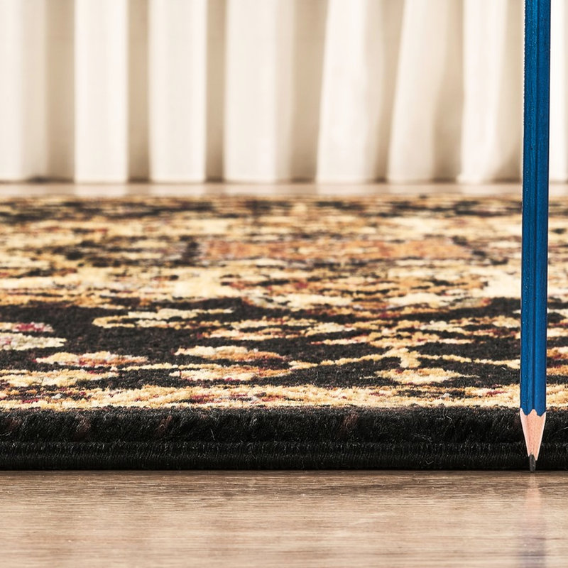 Tapis noir de conception classique 2 pi 7 po par 3 médaillon élégant en polypropylène pi. Po Décoration en X avec motif intemporel