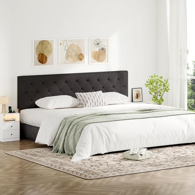 Adjustable Height Upholstered Headboard,Foldable King Dark Grey
