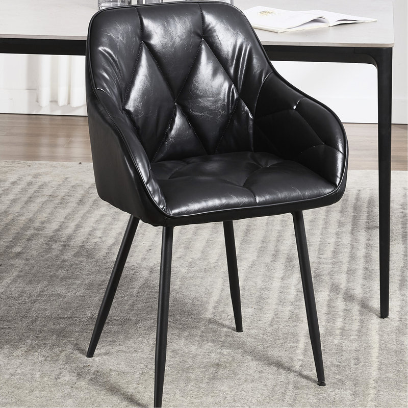 2 chaises de salle à manger avec accoudoirs, revêtement en similicuir noir, confortable, pour 2 pièces, chaises de cuisine rembourrées, cuir, siège confortable avec structure en métal et espace de vie