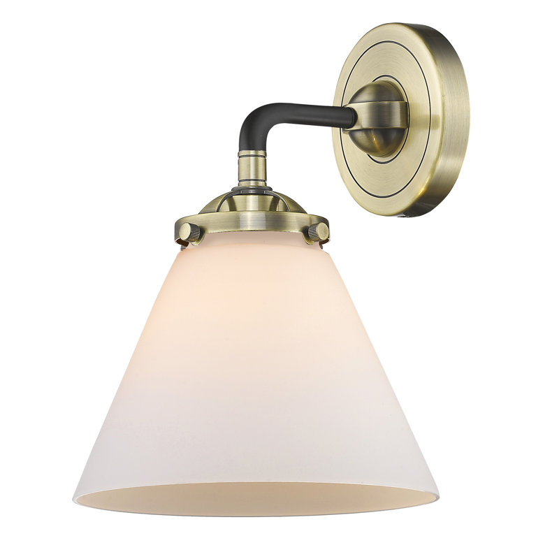 Shofner Armed Sconce, 6 Watt Vinage LED Bulb, Matte White Cased, Black/Antique Brass