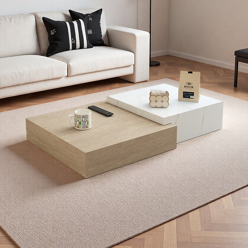 Ensemble de tables basses Minimalisme, Blanc / Brun, Blanc / Brun