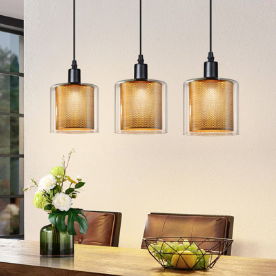 Pendant Light 3 Flames E14 Black Glass Design 67.5cm Allias