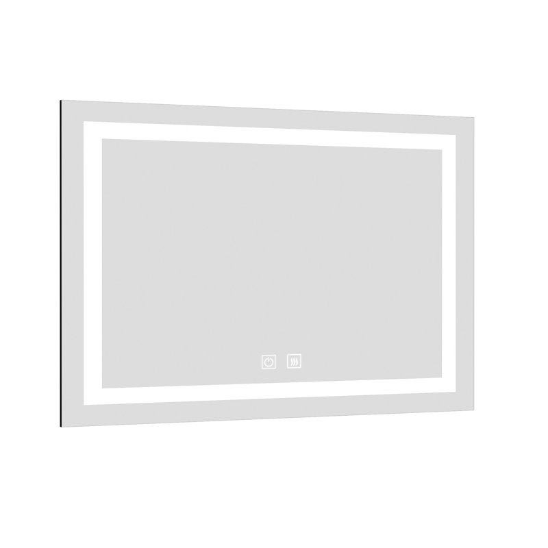 Miroir de salle de bain 48 po x 36 po à DEL rectangulaire sans cadre avec capteur tactile et antibuée, argent
