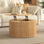 Table basse ronde à plateau relevable, table d'appoint moderne en bois cannelé avec rangement caché pour le salon