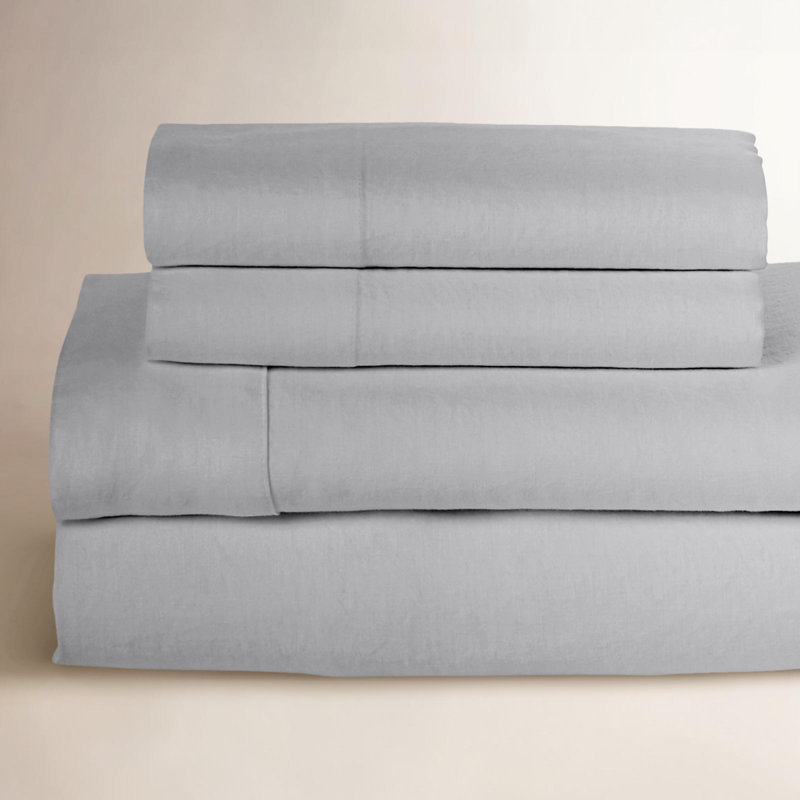 Frazier 100% Linen Machine Woven Sheet Set, Silver Gray, California King Sheet Set with 2 Pillowcases