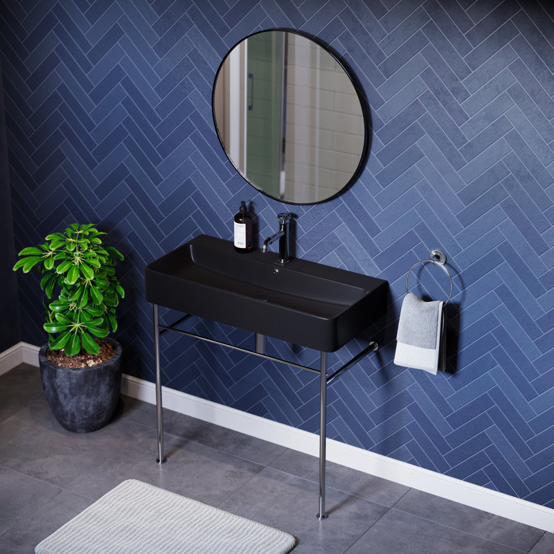 Lavabo console en céramique Claire, Noir / or brossé, H 35,38 po x l 16,5 po x L 24 po