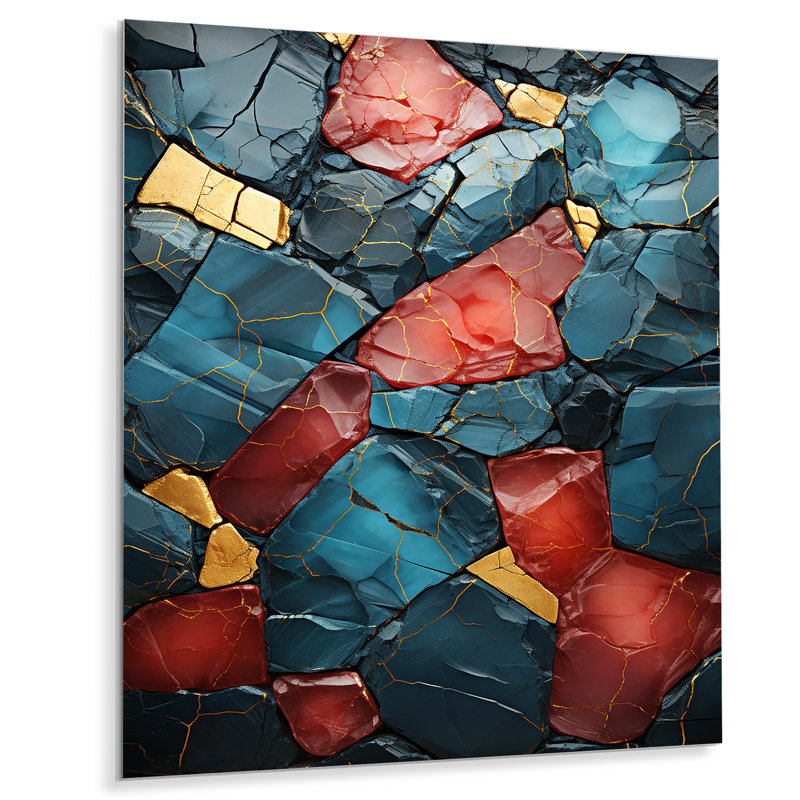 Bleu et rouge Marble Elegance II - décoration murale en marbre, H 40 po x l 30 po x P 1,5 po